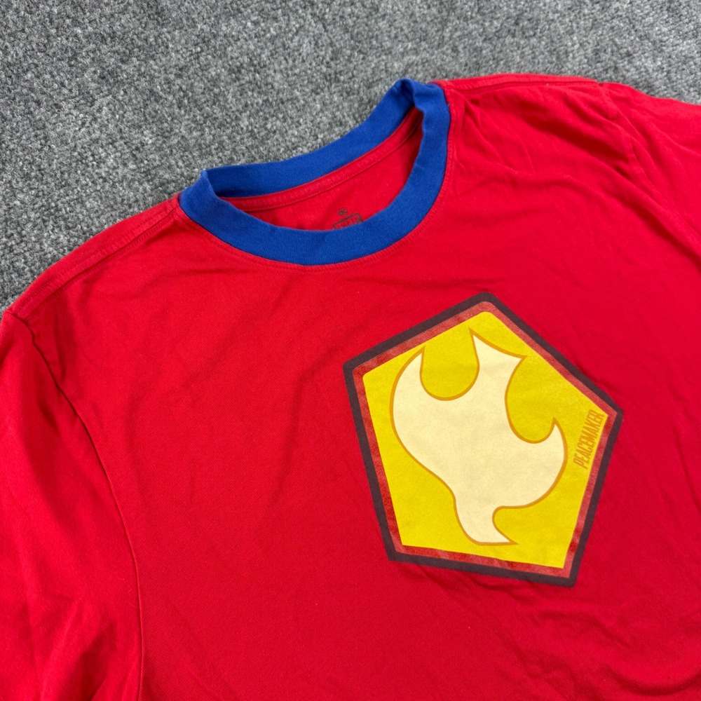 DC Comics The Suicide Squad Peacemaker Shirt Large Red Ringer Graphic Tee Men's